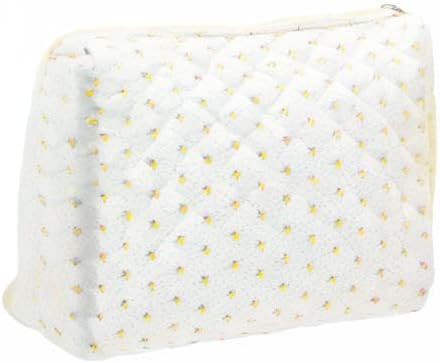 PAZIMIIK Quilted Makeup Bag Large Travel Zipper Soft Cosmetic Pouch for Women Girls Make Up,Little Flower White