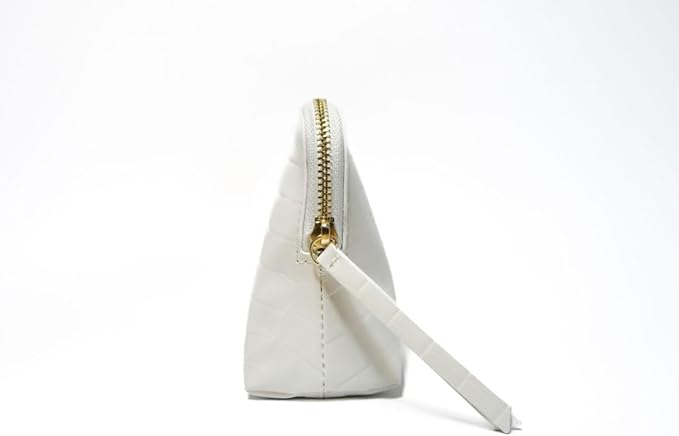 Snow Royale Crocodile Cosmetic Bag - Luxury White Vegan Leather Makeup Bag With Royal Blue Interior Lining