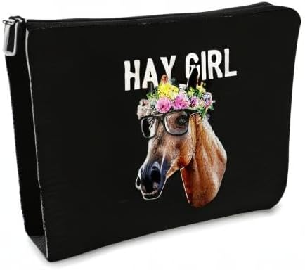 Funny Hay Girl Horse Sunglasses Hey Farm Flowers Cosmetic Bag Makeup Bag Best Gift Idea for Horse Lovers Girls Women,Horse Owners Gifts,Birthday Christmas Valentine's Day Gift