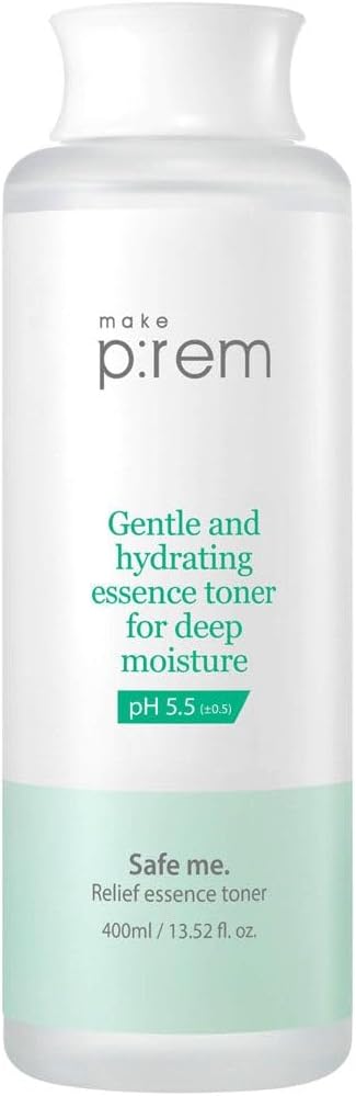 Make P:REM Safe Me. Relief Essence Toner, Quick and Deep Hydrating Face Toner, All Skin Types, 24-Hour Moisturizing, EVE Vegan, Korean Skin Care (13.52 fl oz, 400ml)