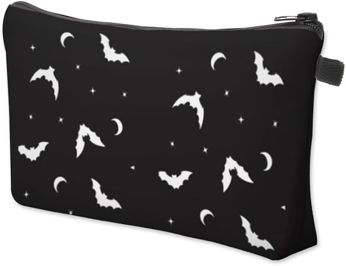 Small Makeup Bag Cosmetic Bag for Women, Pretty Design Organizer Case with Zipper Closure, Lightweight and Water-Resistant Make Up Bag - 8.65"x 5.35" x 7.08"（Bat）