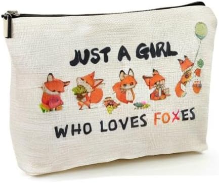 Fox Makeup Bags for Women, Cute Fox Themed Gifts for Girls, Just A Girl Who Loves Foxes Cosmetic Pouch for Mom Teens Daughter Sister Bestie, Funny Animal Lovers Stuff Birthday Christmas Decorations