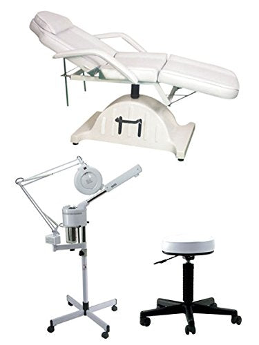 Buy-Rite Gold Facial Spa Package - 2-in-1 Steamer & Mag Lamp, Sheila Facial Bed, Round Stool - Pro Spa Equipment for All Skin Types, BR-GOLDFACIALSPA