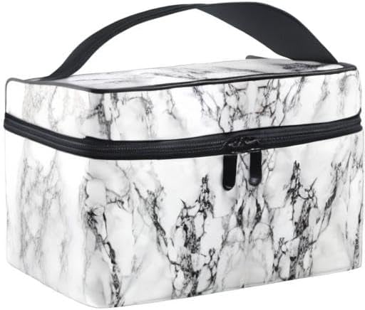 Makeup Bag, White Marble Travel Makeup Organizer Bag Cosmetic Cases Toiletry Bags for Girl Women Ladies
