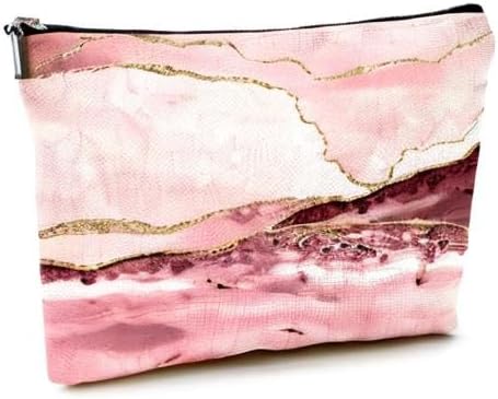 Cute Makeup Bag for Purse Canvas Waterproof Funny Cosmetic Bags for Women Zipper Travel Toiletry Pouch-Pink Marble Makeup Bags