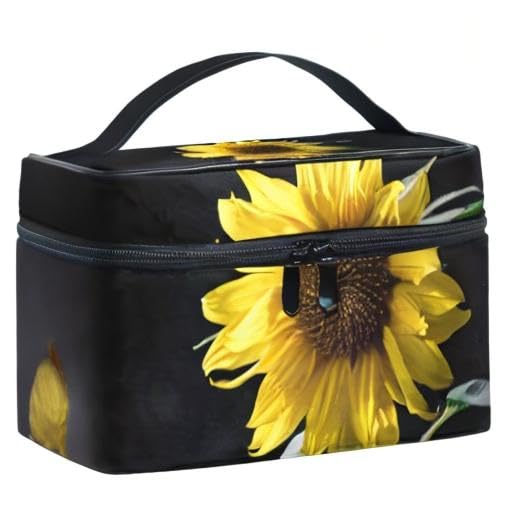 senya Travel Makeup Bags With Zipper Sunflower In The Dark Cosmetic Bag Toiletry Bags Train Cases Storage Bags Portable for Women Girls