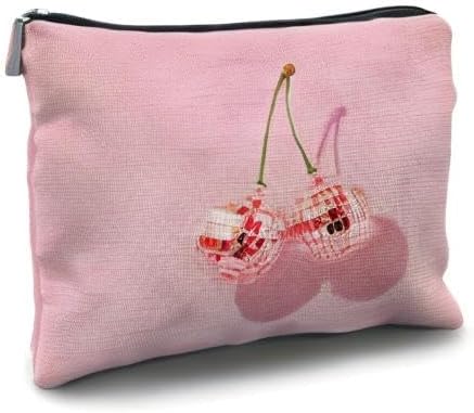 Cherry Makeup Bag - Preppy Hot Pink Disco Ball Gift for Women, Teachers, Teen Girls, and Sisters