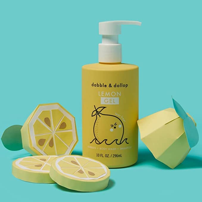 Dabble & Dollop Lemon Body Wash & Shampoo – 3-in-1 Natural Bubble Bath for Kids, No Parabens or Sulfates, Vegan, Gluten-Free, Tear-Free (10oz, Pack of 2)
