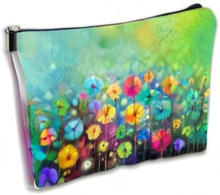 Floral Watercolor Painting Cosmetic Bag Mini Portable Travel Toiletry Bag Organizer Makeup Brushes Aesthetic Accessories Waterproof Storage Bag for Women