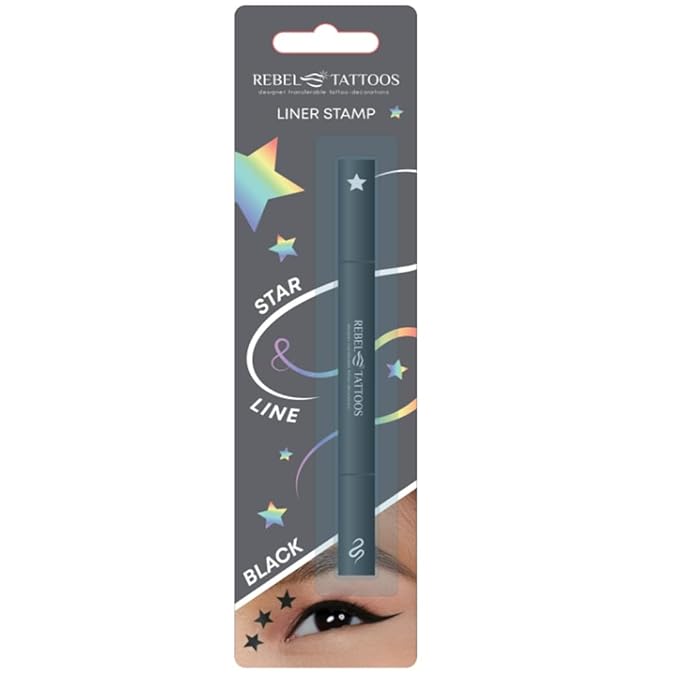 2-in-1 Eyeliner Stamp, Pigmented Intense Black Formula, Smudge-Budge Proof, Sweatproof, 24 Hour Stay Eyeliner Stamp Star Butterfly or Heart (Black Star)