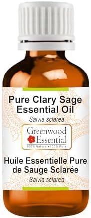 Greenwood Essential Clary Sage Essential Oil (Salvia sclarea) Pure | Non-Sticky | Non-Greasy | Lightweight | Men & Women | All Skin Types | Steam Distilled 10ml (0.33 oz)
