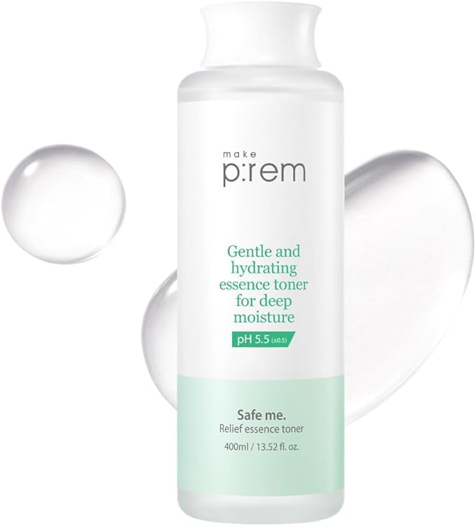 Make P:REM Safe Me. Relief Essence Toner, Quick and Deep Hydrating Face Toner, All Skin Types, 24-Hour Moisturizing, EVE Vegan, Korean Skin Care (13.52 fl oz, 400ml)