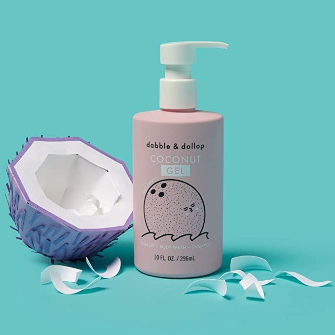 Dabble & Dollop Coconut Body Wash & Shampoo – 3-in-1 Natural Bubble Bath for Kids, No Parabens or Sulfates, Vegan, Gluten-Free, Tear-Free (10oz, Pack of 2)