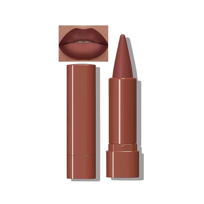 2-in-1 Gradient Brown Lip Liner & Lipstick, Light Brown Waterproof Long Lasting Matte Lip Liner Pencil, Makeup Smudge proof lip liner with Cone Tip (03#-Reddish Brown)
