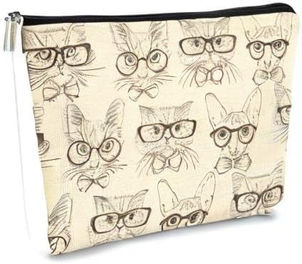 Retro Hipster Cats Makeup Bag,Cute Hand Drawn Kitty Cats Cosmetic Bag Best Gift Idea for Cat Lovers Teen Girls Women,Birthday Christmas Valentine's Day Gifts for Cat Moms Teen Girls Daughter Sister