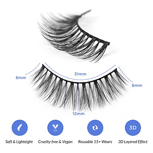 Lashes Natural Look False Eyelashes - Bepholan Fake Eyelashes 3D Fluffy False Lashes Black Band Wispy Lashes 3-Pack Faux Mink Lashes,XMZ27-3