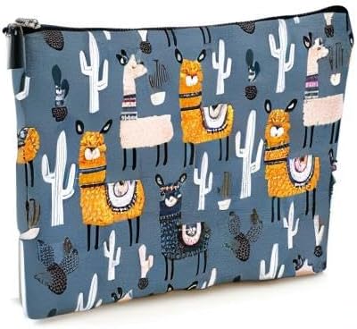 Cute Makeup Bag for Purse Canvas Waterproof Funny Cosmetic Bags for Women Zipper Travel Toiletry Pouch-Alpaca Makeup Bags-Grey