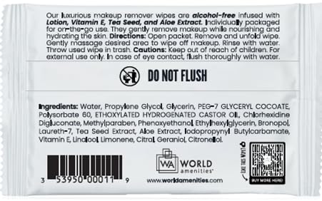 World Amenities - Bulk Makeup Remover Wipes - 25 Wipes per Bulk Pack - Resealable Packaging for Convenience
