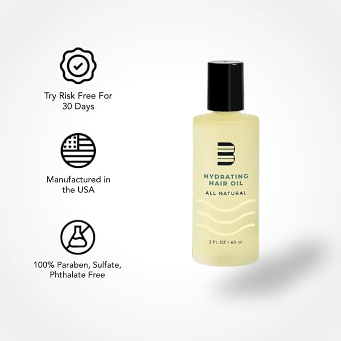 BLUMAAN Hydrating Hair Oil - Designed for Dry, Frizzy, Straight, or Curly Hair - 100% Natural Men's Hair Strengthening Oil - 60 ml / 2.0 oz