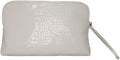 Snow Royale Crocodile Cosmetic Bag - Luxury White Vegan Leather Makeup Bag With Royal Blue Interior Lining