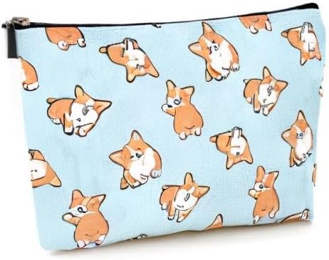 Cute Makeup Bag for Purse Canvas Waterproof Funny Cosmetic Bags for Women Zipper Travel Toiletry Pouch-Corgi Makeup Bags