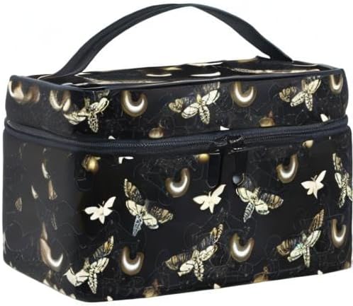 Goth Makeup Bag Black, Gothic Moth Butterfly Makeup Organizer Bags Toiletry Bag Box Travel Cosmetic Bag Make Up Train Case for Women Teen Girl Ladies
