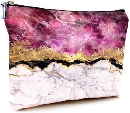 Cute Makeup Bag for Purse Canvas Waterproof Funny Cosmetic Bags for Women Zipper Travel Toiletry Pouch-Wine Marble Makeup Bags