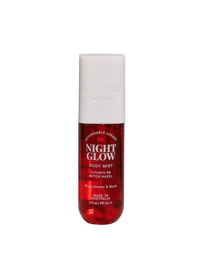 DUPES & CO. Night Glow Hydrating Body Mist for Women – Black Amber & Plum Fragrance with Vitamin B5 & Witch Hazel – Warm, Sensual Scent in a 3 Fl Oz Bottle