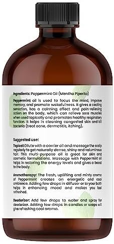 Peppermint Piperita Essential Oil – 4 Fl Oz – 100% Natural Piperita Oil - for Diffuser, Hair Care, Face, Skin Care, Aromatherapy, Scalp and Body Massage, Soap and Candle Making