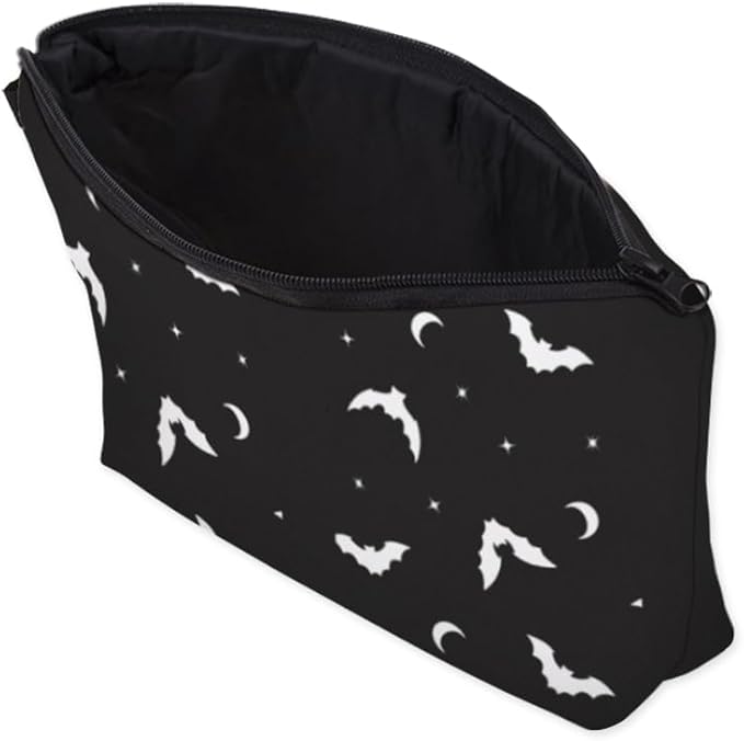 Small Makeup Bag Cosmetic Bag for Women, Pretty Design Organizer Case with Zipper Closure, Lightweight and Water-Resistant Make Up Bag - 8.65"x 5.35" x 7.08"（Bat）