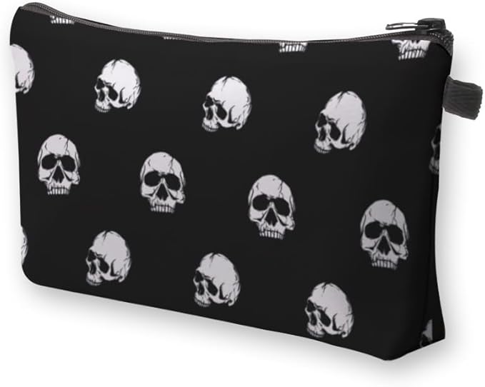 Small Makeup Bag Cosmetic Bag for Women, Pretty Design Organizer Case with Zipper Closure, Lightweight and Water-Resistant Make Up Bag - 8.65"x 5.35" x 7.08"（Skull）
