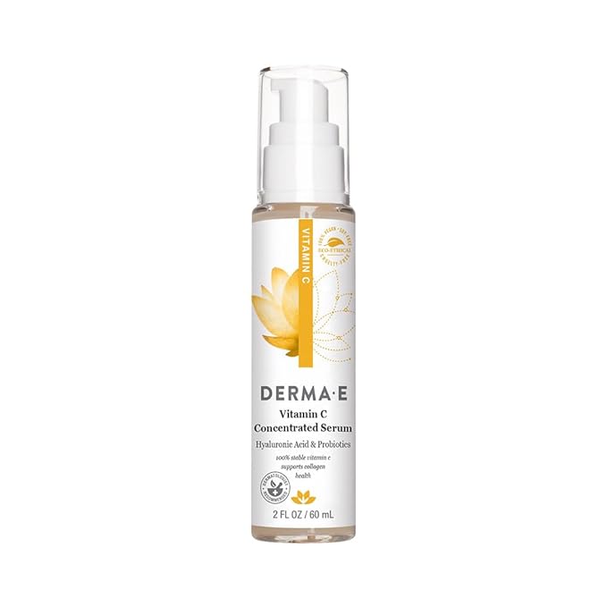 DERMA E Vitamin C Concentrated Serum, 2 Oz, with Hyaluronic Acid, Vitamin E & Aloe, All Natural, Antioxidant-Rich Concentrated Formula, Hydrating & Brightening Vitamin C Face Serum