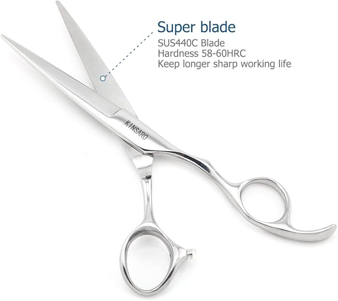 Professional Hair Shears 6" Silvery Blind Hole Sharp Hair Cutting Scissors Haircut Barber Scissors Barber Shears Convex Edge 440C KINSARO for Hairdresser Barbershop or Home Use