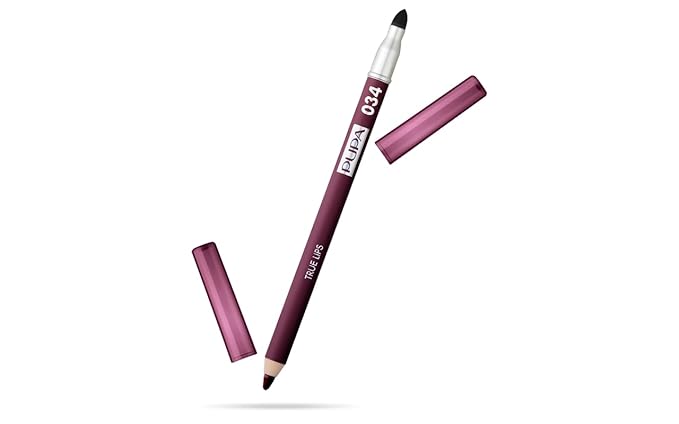 PUPA Milano True Lips Blendable Lip Liner - Dual-Ended Matte Lining Color and Brush - Light and Creamy, Hydrating, High Pigment, Smudge Proof Formula - Paraben Free - 034 Plum - 0.042 oz