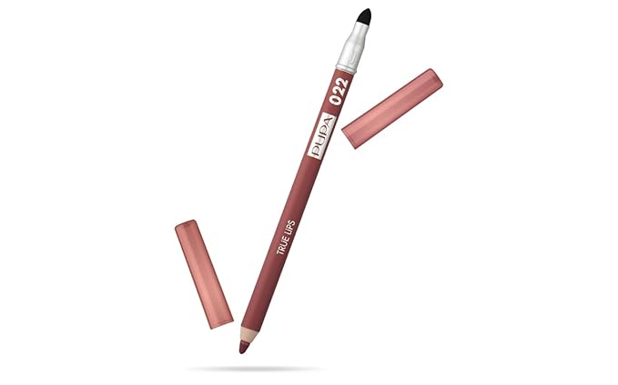 Pupa Milano True Lips Blendable Lip Liner - Dual-Ended Matte Lining Color and Brush - Light and Creamy, Hydrating, High Pigment, Smudge Proof Formula - Paraben Free - 022 Plum Brown - 0.042 oz