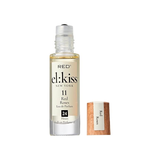 EL:KISS Roll On Perfume, Red Roses Inspired by Jo M Eau de Parfum 12mL (.40 Fl Oz), Hydrating & Long-Lasting, Alcohol-Free & Mineral Oil-Free, Infused with Jojoba, Argan & Coconut Oil