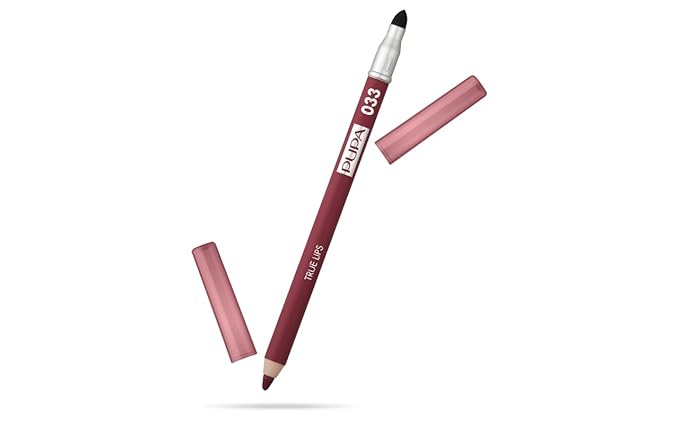 Pupa Milano True Lips Blendable Lip Liner - Dual-Ended Matte Lining Color and Brush - Light and Creamy, Hydrating, High Pigment, Smudge Proof Formula - Paraben Free - 033 Bordeaux - 0.042 oz