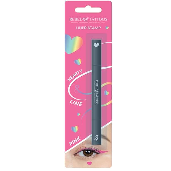 2-in-1 Eyeliner Stamp, Pigmented Intense Black Formula, Smudge-Budge Proof, Sweatproof, 24 Hour Stay Eyeliner Stamp Star Butterfly or Heart (Pink Heart)