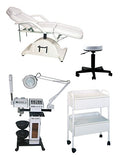 Buy-Rite Silver Skin Care Spa Package - 10-in-1 Professional Skin Care Machine, Hydraulic Facial Bed, White Rolling Stool & Utility Cart - Complete Esthetician Setup, BR-SILVERSKINCARE