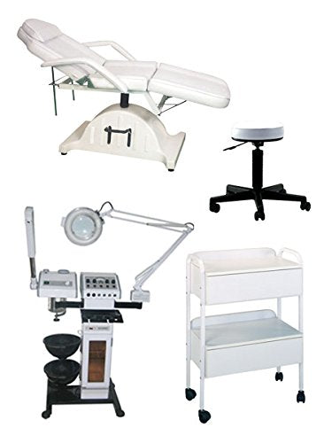 Buy-Rite Silver Skin Care Spa Package - 10-in-1 Professional Skin Care Machine, Hydraulic Facial Bed, White Rolling Stool & Utility Cart - Complete Esthetician Setup, BR-SILVERSKINCARE
