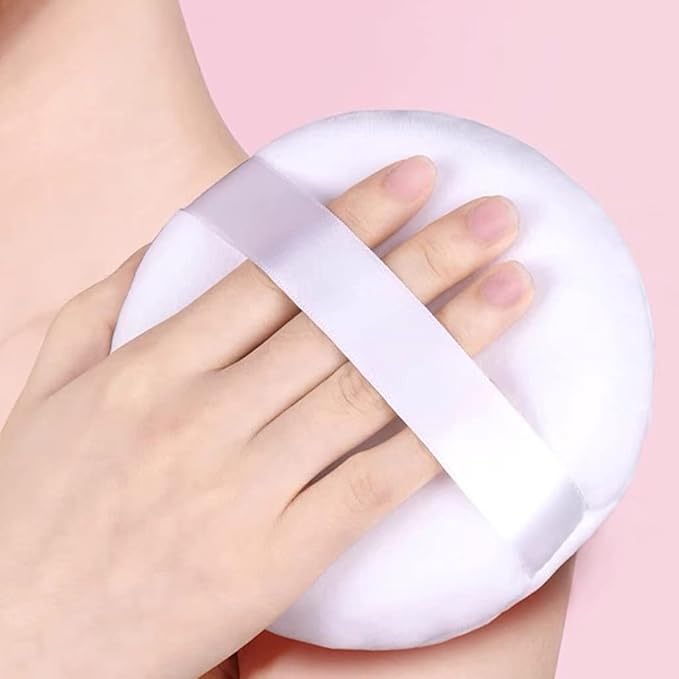 2 PCS large Powder puff, 5 inch cotton super soft Powder puff, washable, loose powder puff, body puff round (White)