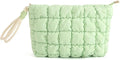 DOB SECHS Puffer Quilted Makeup Bag with Handle Detachable Cute Puffy Cotton Cosmetic Bag for Women, Small Toiletry Zipper Make Up Pouch, Checkered Quilt Clutch Bag Travel Storage Pouches Case, Green