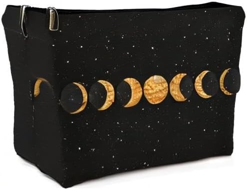 Abstract Boho Minimalist Moon Phases Cosmetic Bag, Mid Century Bohemian Modern Art Makeup Bag Zipper Cosmetic Pouch Bag Travel Linen Makeup Organizer, Boho Gifts for Women Teen Girls Her Teens