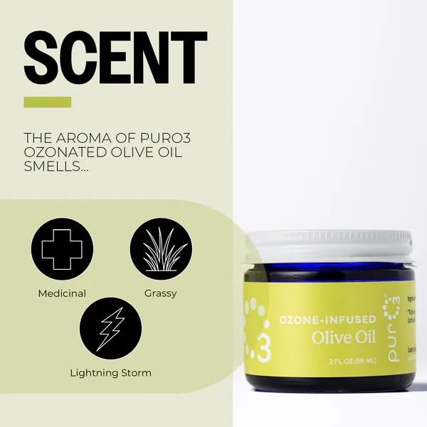 PurO3 Ozonated Olive Oil – Pure, Natural, Organic Skincare for Face & Body – Oxygenated Healing Lotion, Moisturizer & Beauty Cream in a Glass Jar – O3 Therapy Salve, 2 oz