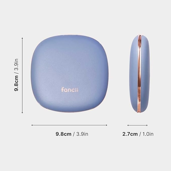 Fancii Mila 2 LED Lighted Compact Makeup Mirror, Rechargeable, 10x /1x Magnifying, Tru-Glow Light System, Vegan Leather, Small Travel Mirror for Purses (Harbor Blue)