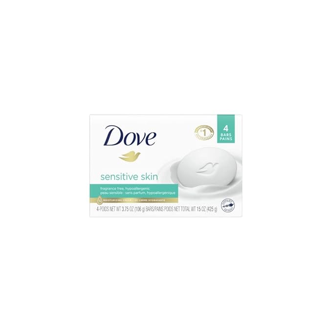 Dove Beauty Bar Soap Sensitive, 24 Bars for Sensitive Skin, Fragrance Free and Hypoallergenic 3.75 oz