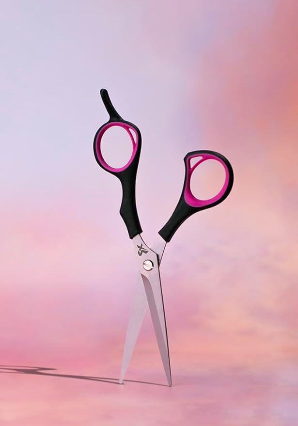 Cricket Style Xpress La-Di-Da Hair Cutting Scissors - Sharp Micro-Serrated Beveled Blades, Stainless Steel Shears Hair Scissors - Wet & Dry Use, Barber Accessories - 5.75", Pink and Black