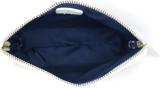 Snow Royale Crocodile Cosmetic Bag - Luxury White Vegan Leather Makeup Bag With Royal Blue Interior Lining