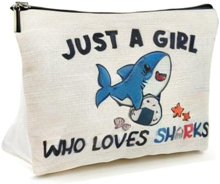 Shark Gifts for Women Makeup Bag, Cute Shark Themed Gifts for Shark Lovers Girls Kids Accessories, Just A Girl Who Loves Sharks Cosmetic Stuff Pouch, Birthday Christmas Decorations