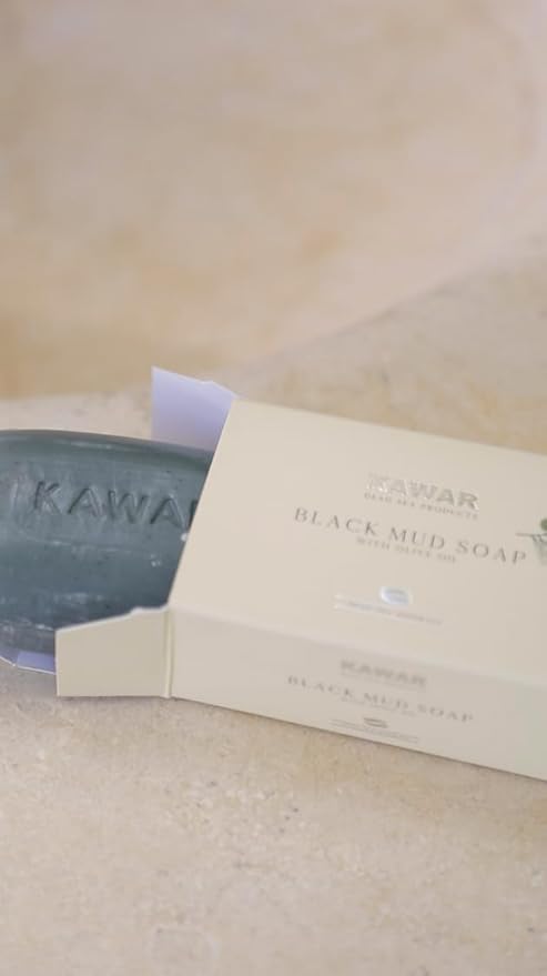 KAWAR Dead Sea Black Mud Soap with Shea Butter & Olive Oil - Relief for Acne, Psoriasis & Eczema - Moisturizing Vegan Bar for Men & Women - For Oily to Normal Skin, 4.2 oz